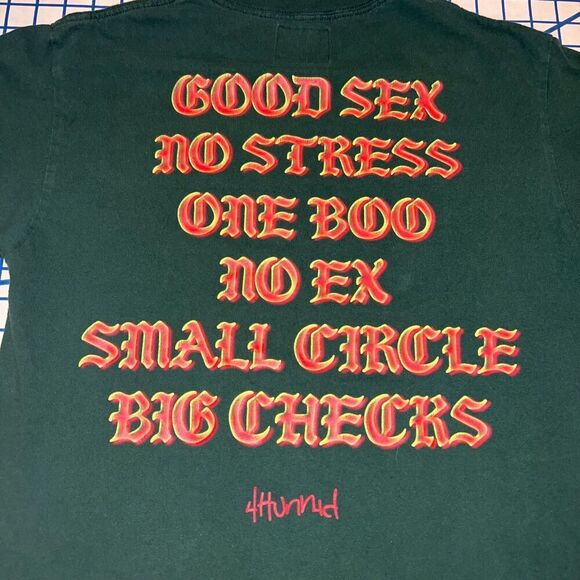 4hunnid by YG T-Shirt Size Medium Green Short Sleeve Logo Tee - Picture 6 of 8